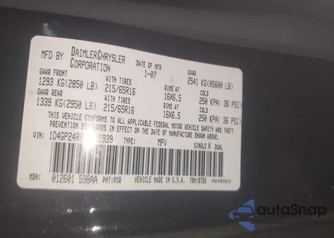 2007 Dodge Grand Caravan Se z USA, uszkodzony, nr VIN 1D4GP24R97B185939